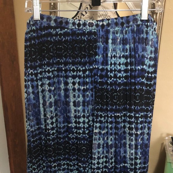 Spense Ruched Gathered Blue Black and Teal Skirt Size L - Picture 2 of 6
